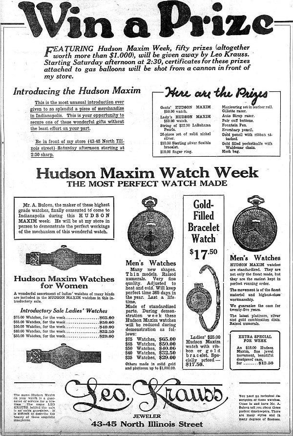 1921 Hudson Maxim watch by Bulova advert