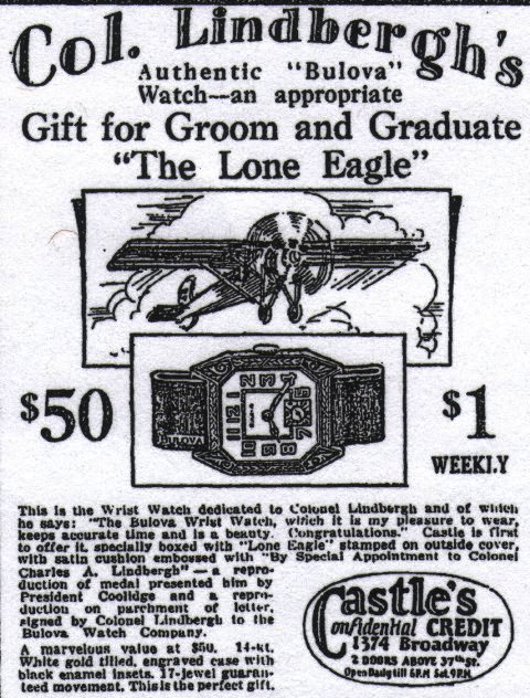 The first Bulova Lone Eagle Advert - June 17, 1927