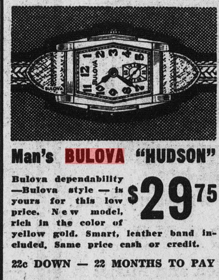 1936 Bulova Hudson Ad