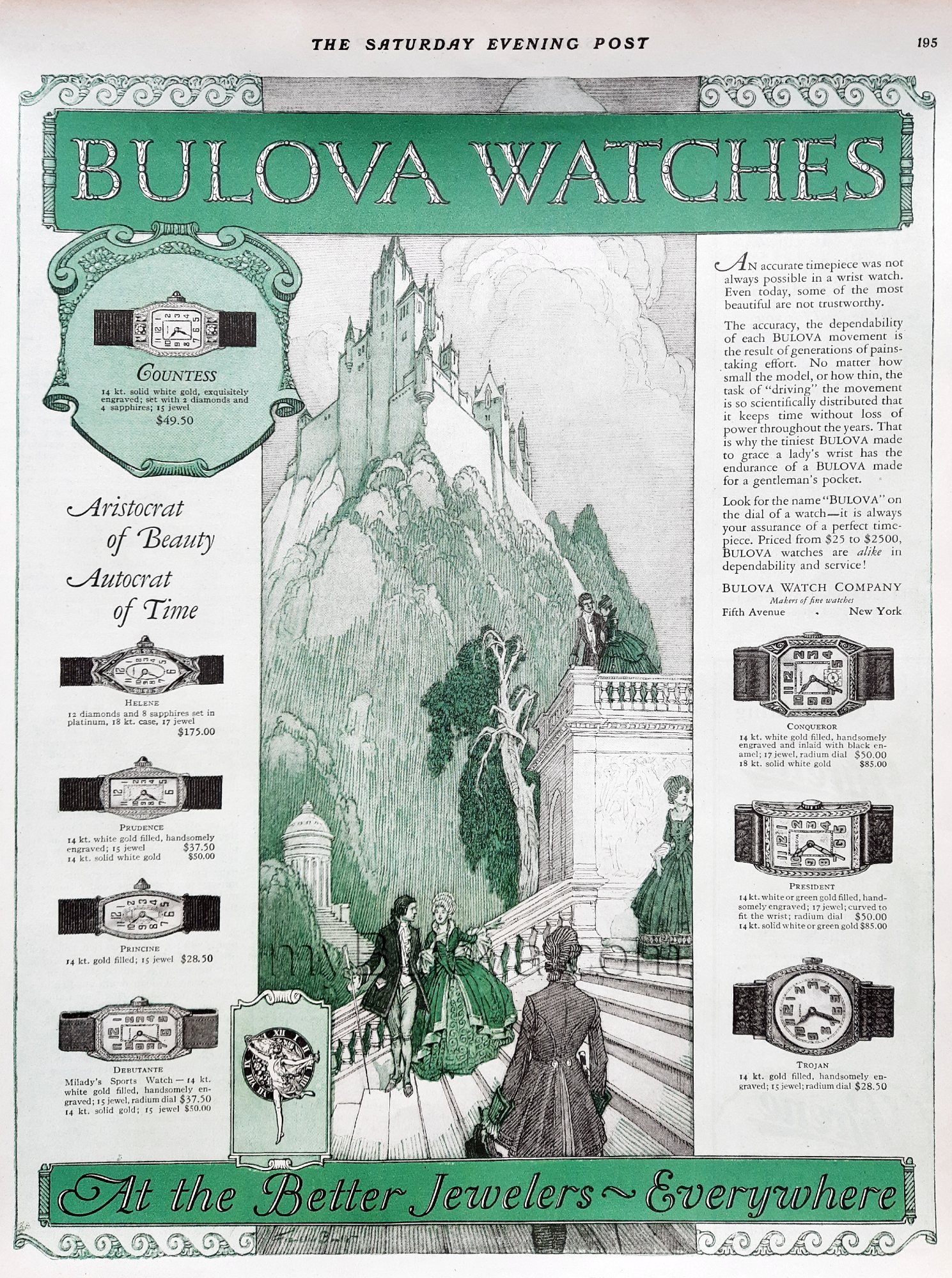 1926 Bulova advert featuring the Conqueror and Trojan