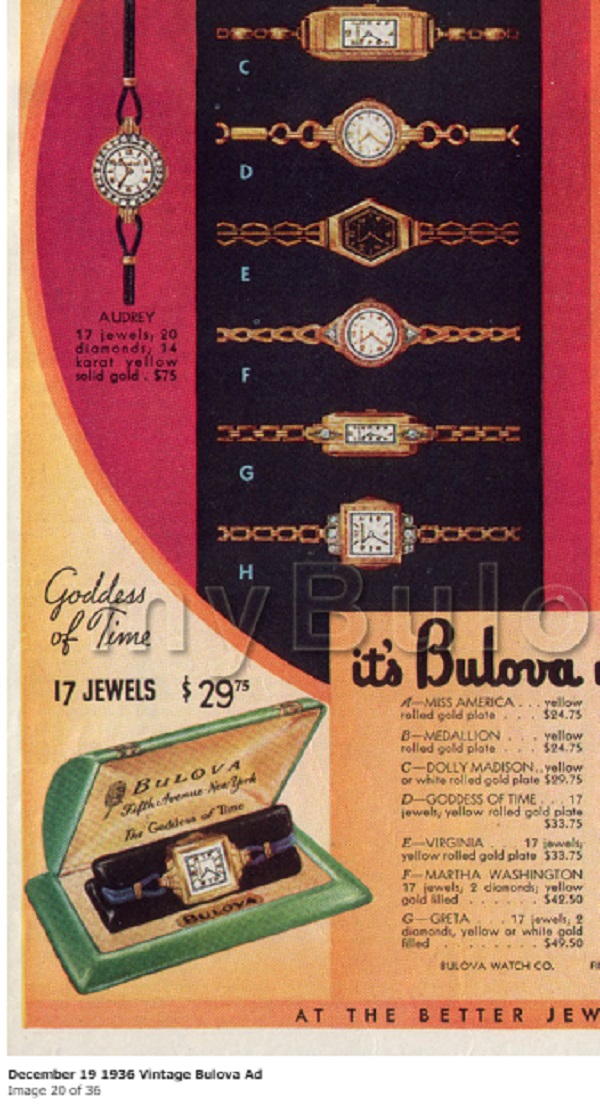 Bulova-Dolly Madison-1936-Ad