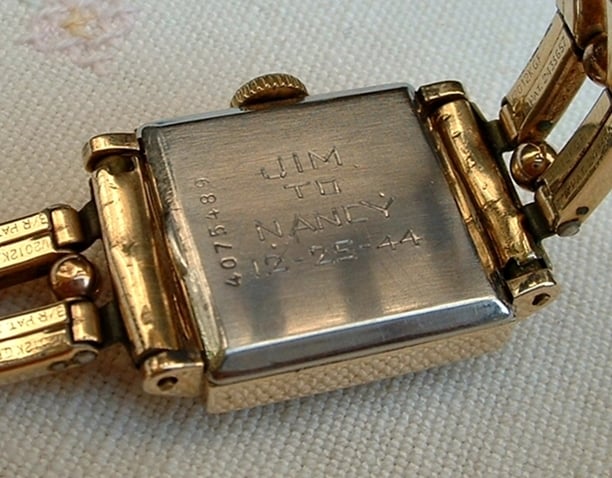 1944 engraved back Bulova watch