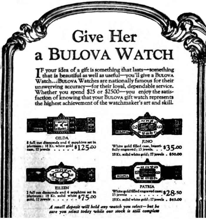1924 Bulova Watches, Gilda, Juno, Eileen, Patria