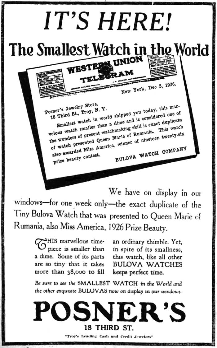 1926 Bulova smallest watch in the world.