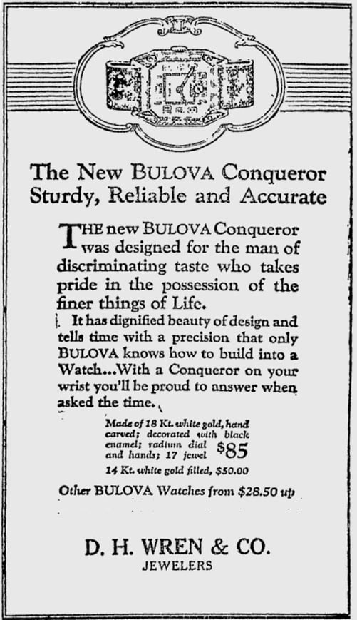 1926 Bulova Conqueror advert