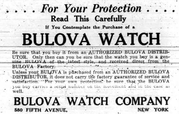 1931 Bulova Watch Company Authorised Dealers 