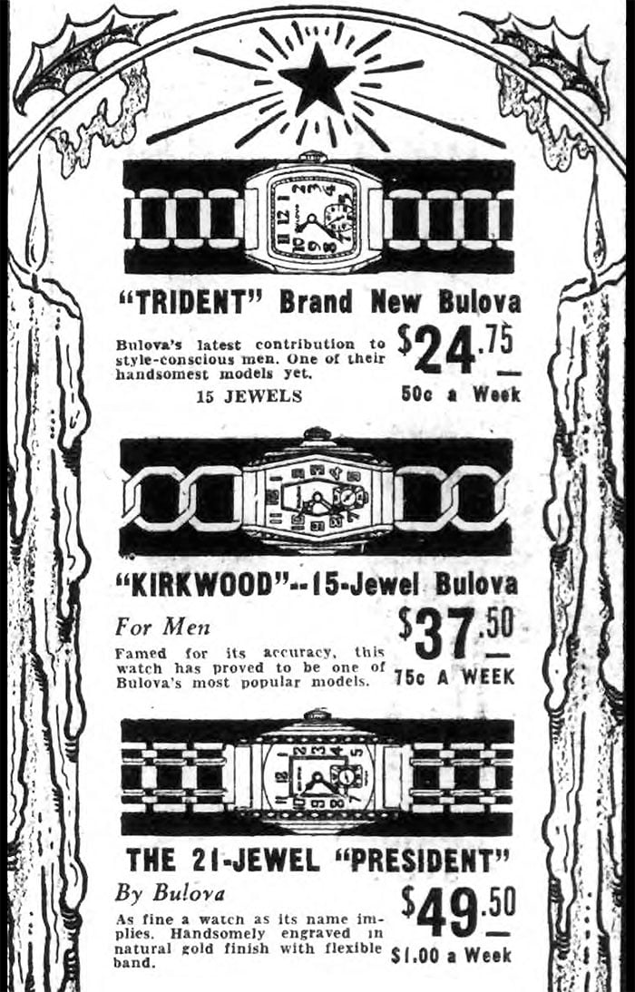 1932 Bulova adevrtisement Trident, Kirkwood, President