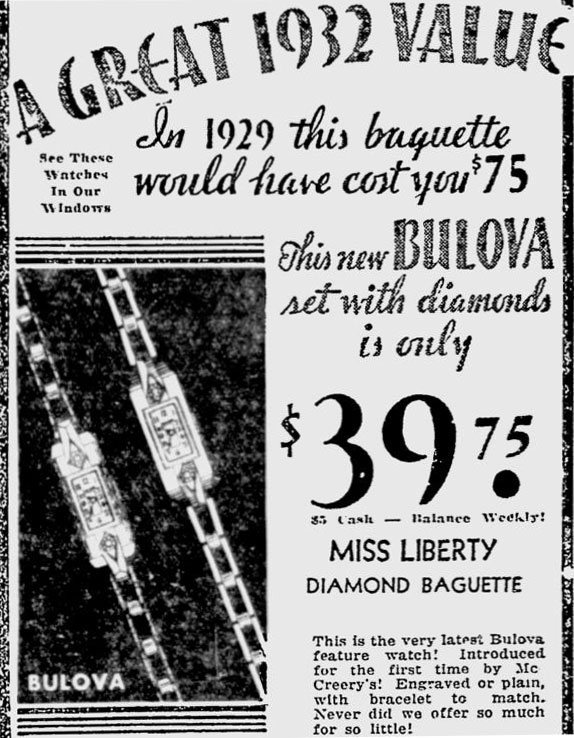 1932 Bulova Miss Liberty advert