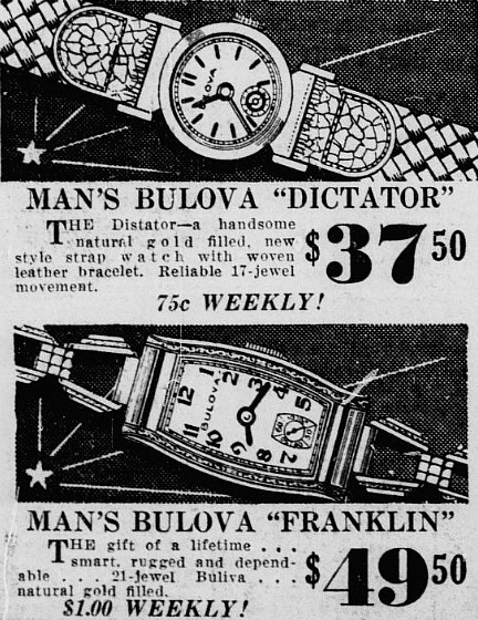 1935 Bulova Dictator and Franklin watch advert