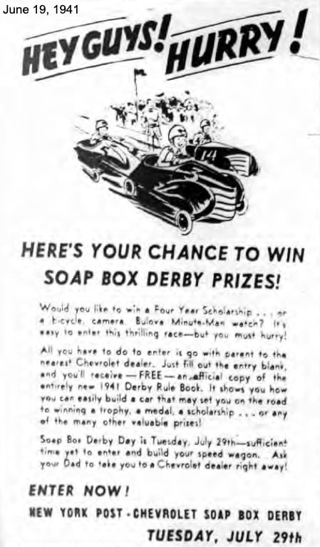 1941 Soap Box Derby advert Bulova Watch Prize