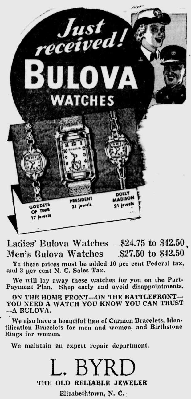 1943 Bulova watch advert