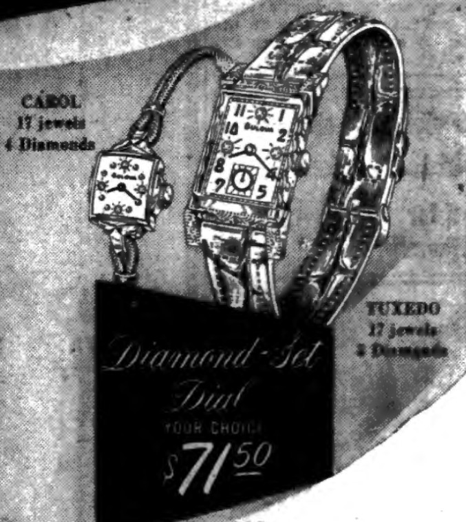 1949 Bulova Carol & Tuxedo with diamond dials