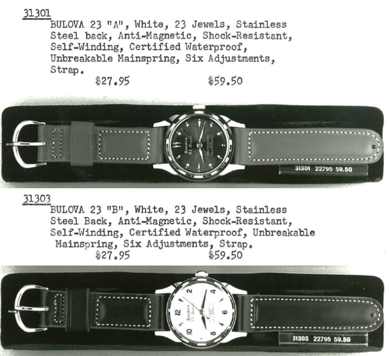 1956 Bulova 23 "A" and "B" variant watches