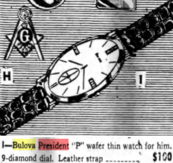 1956 Bulova President "P" 9 diamond watch