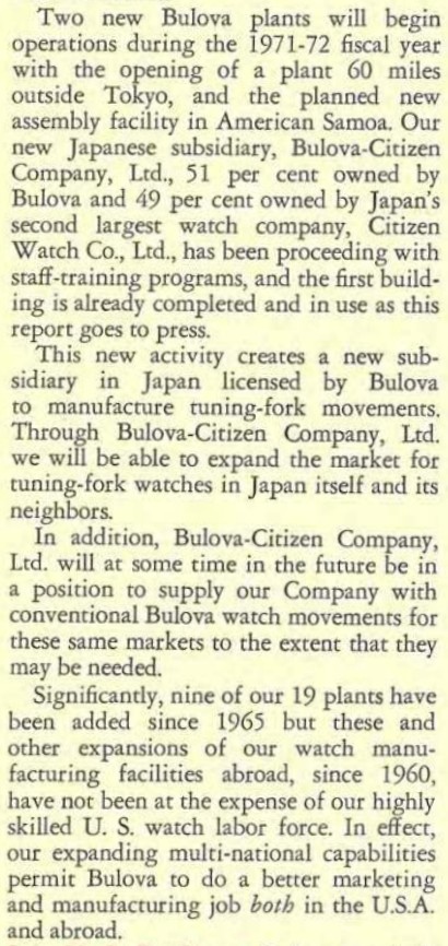 1971 Bulova Annual Reporf Bulova-Citizen Company Ltd