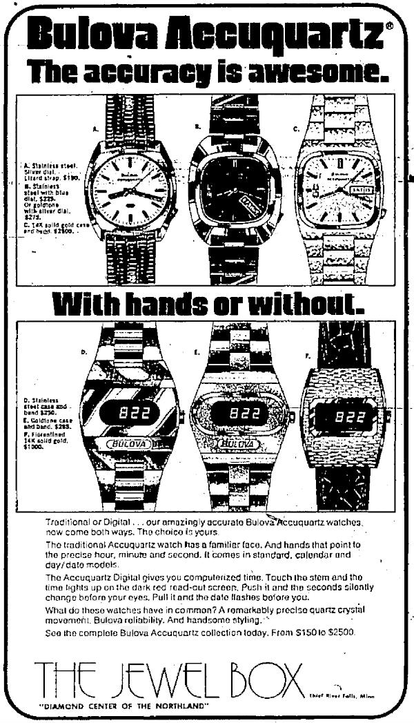 1975 Bulova Accuquartz series watches