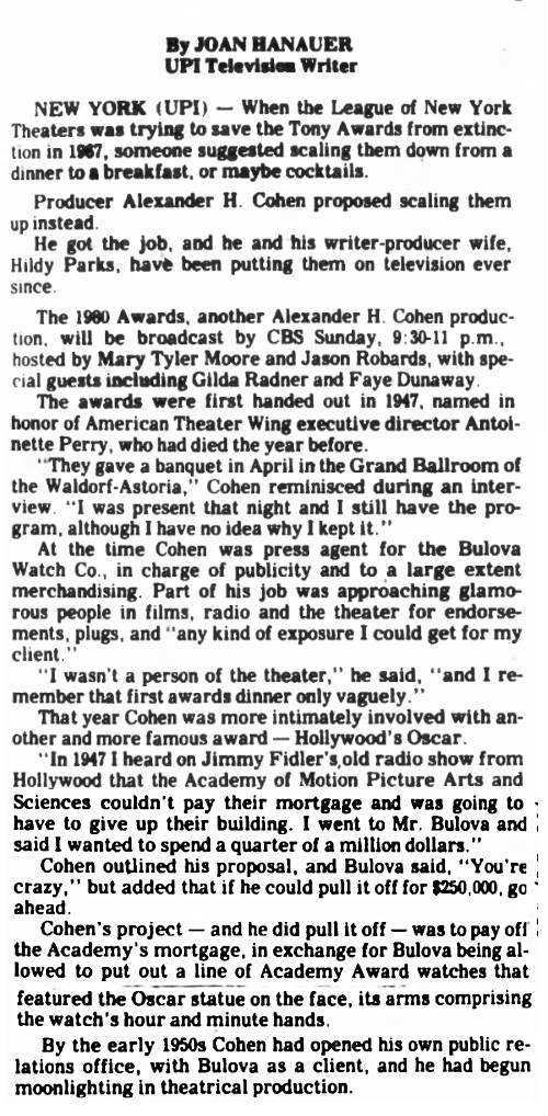1980 Bulova Academy Award article