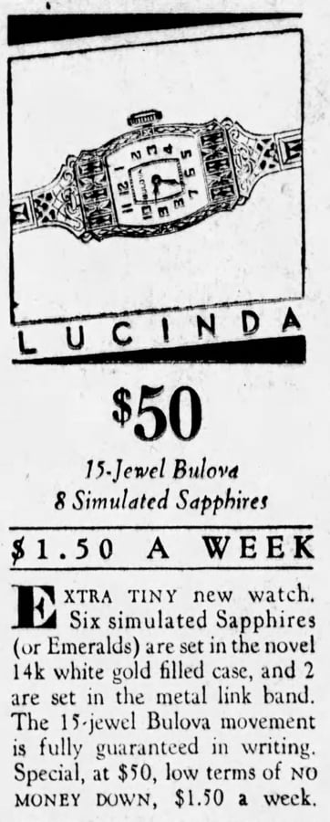 1930 Bulova Lucinda ladies watch