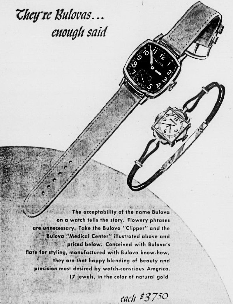 1943 Bulova Clipper & Medical Center watch advert