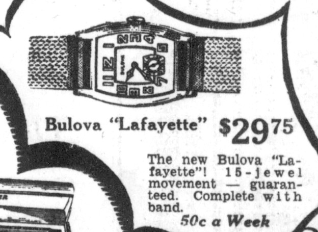 1930 Bulova Lafayette watch advert