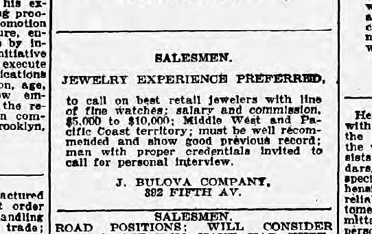 January 21, 1923 Bulova saleman advert