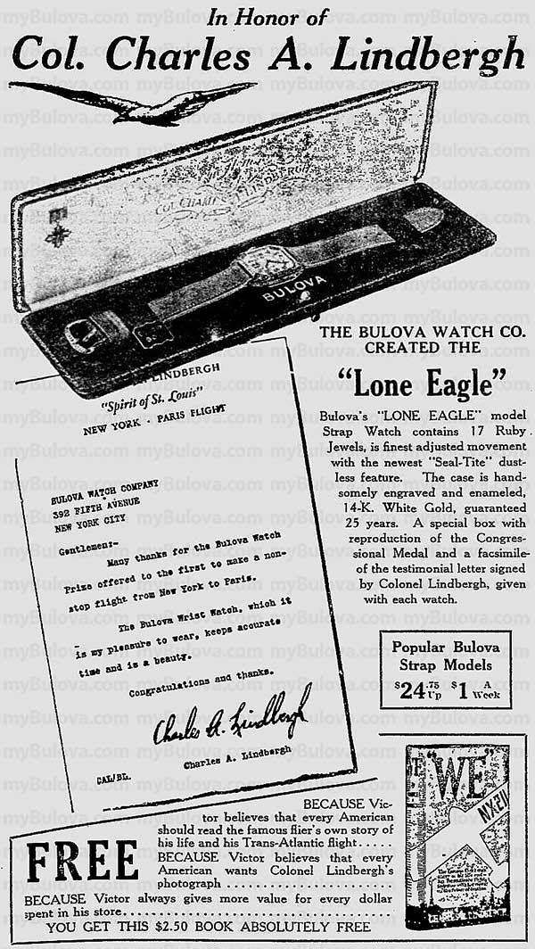 Bulova Lone Eagle - Reading Eagle - Aug 12, 1927