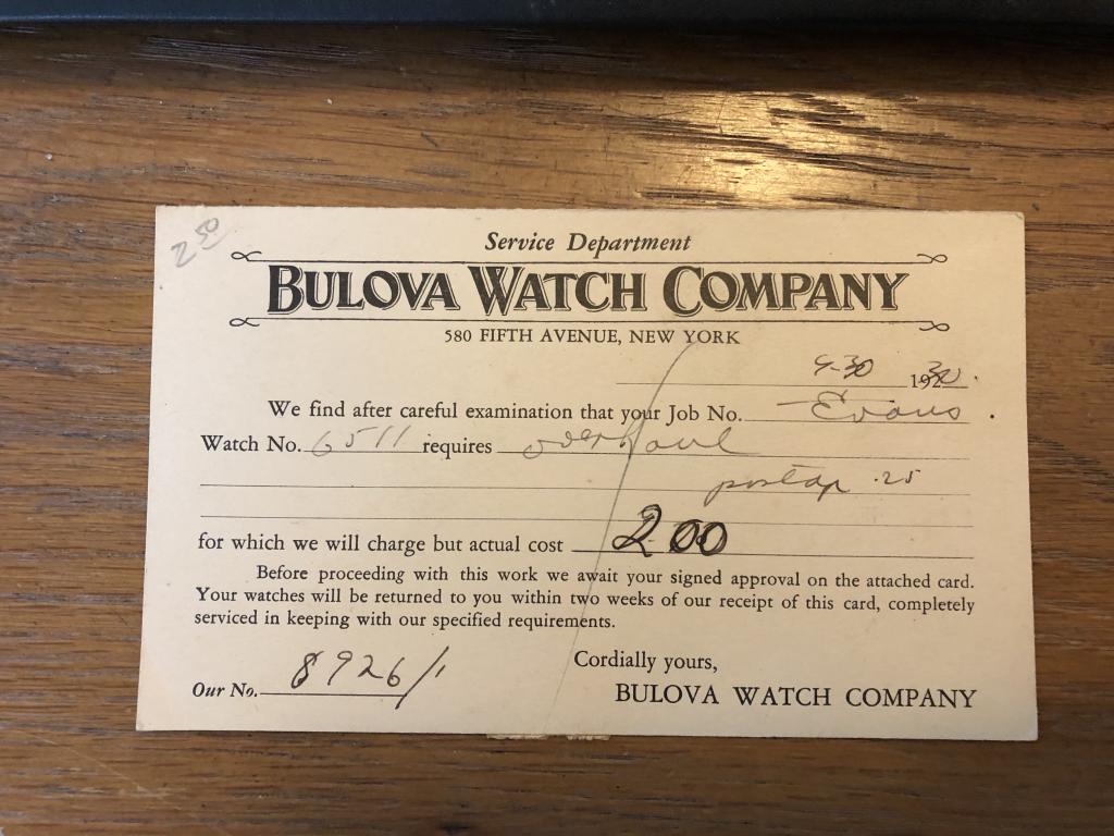 Bulova Card 1930