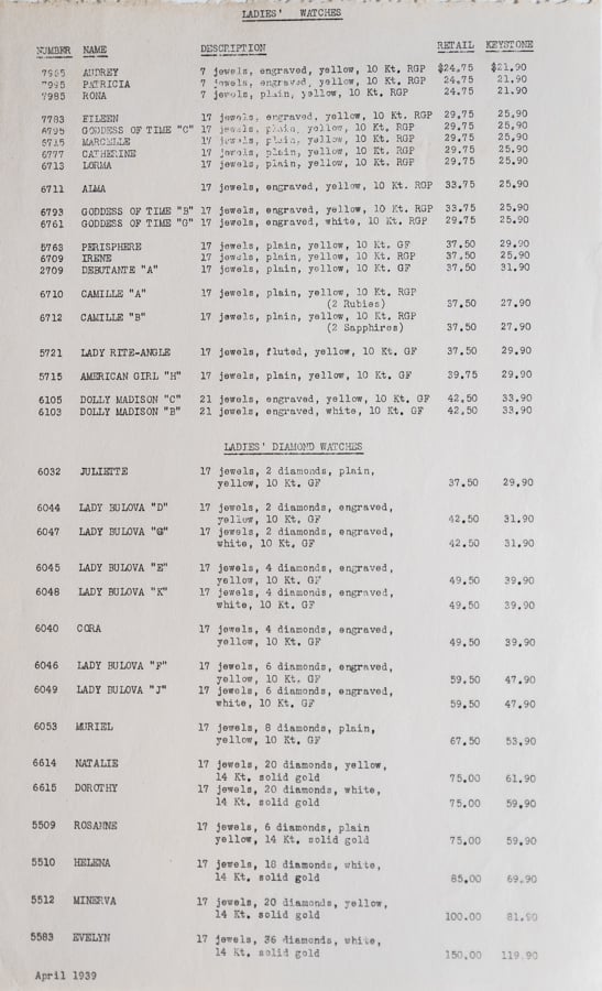 1939 Price list page 2