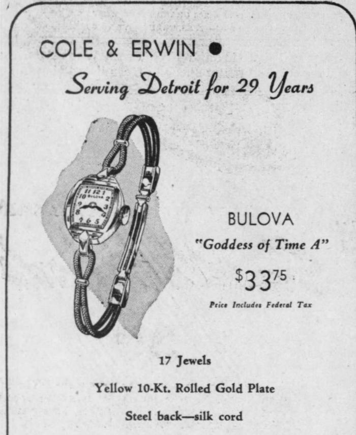 1944 Bulova Goddess of Time "A" watch