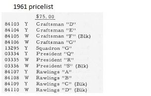 1961 price list snippet