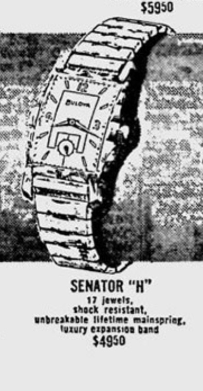 1957 Bulova Senator “H” ad from 1956