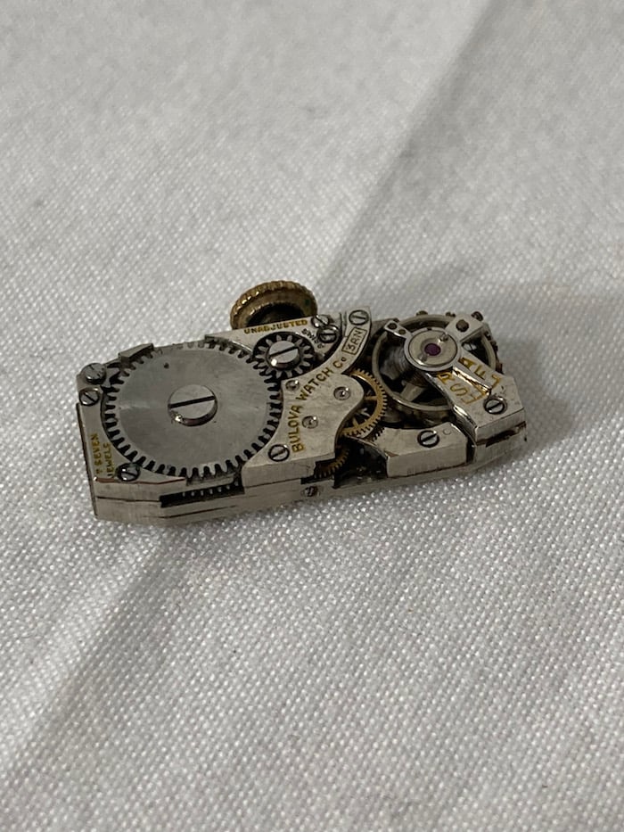 Inside of watch showing mechanics