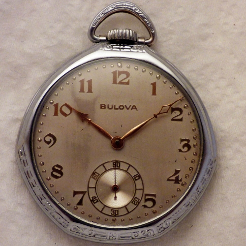 White gold or Silver dial with Gold numbers and Gold hands.