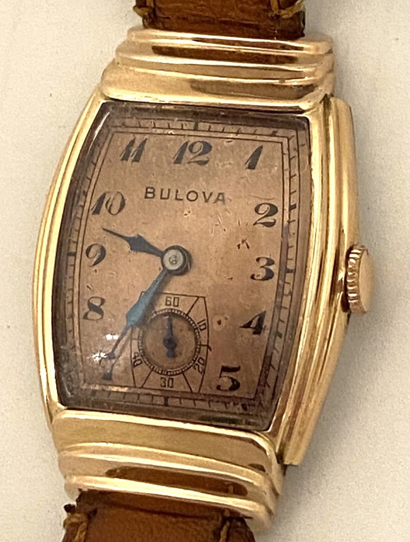 Bulova wrist watch front face.