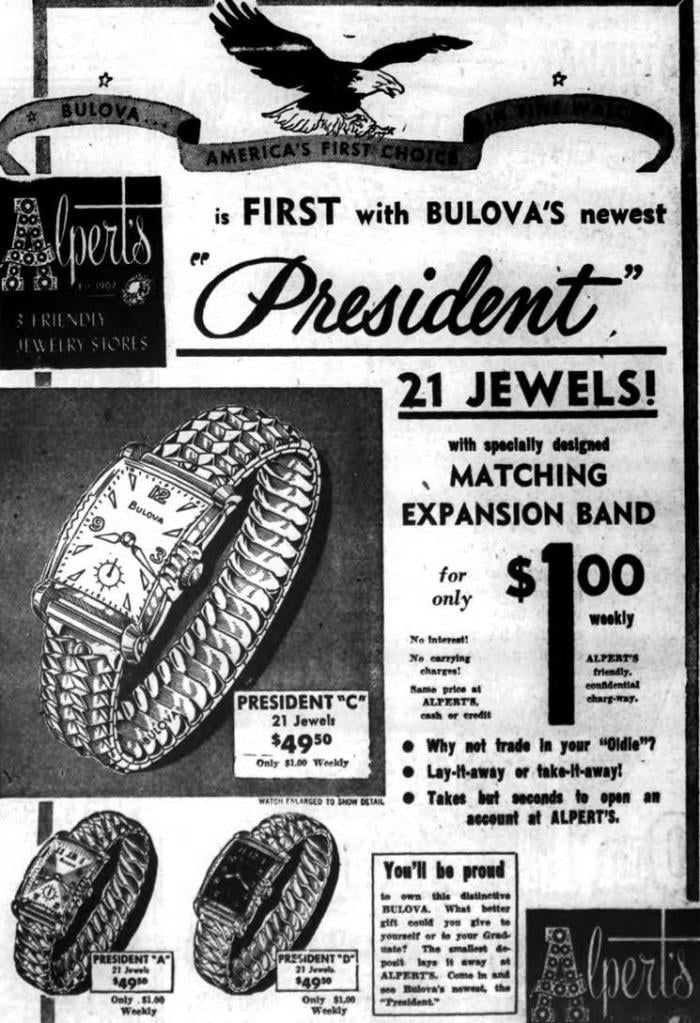1952 Bulova President D 5-18-23 ad